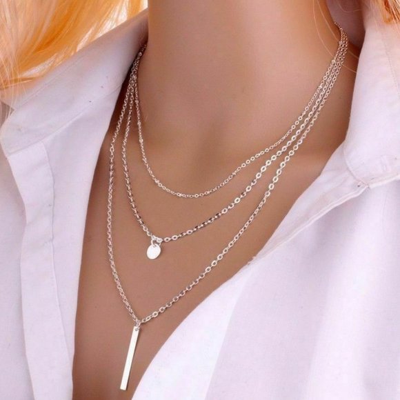 Trendy Elegant Silver Multi layer crystal necklace - Picture 1 of 3